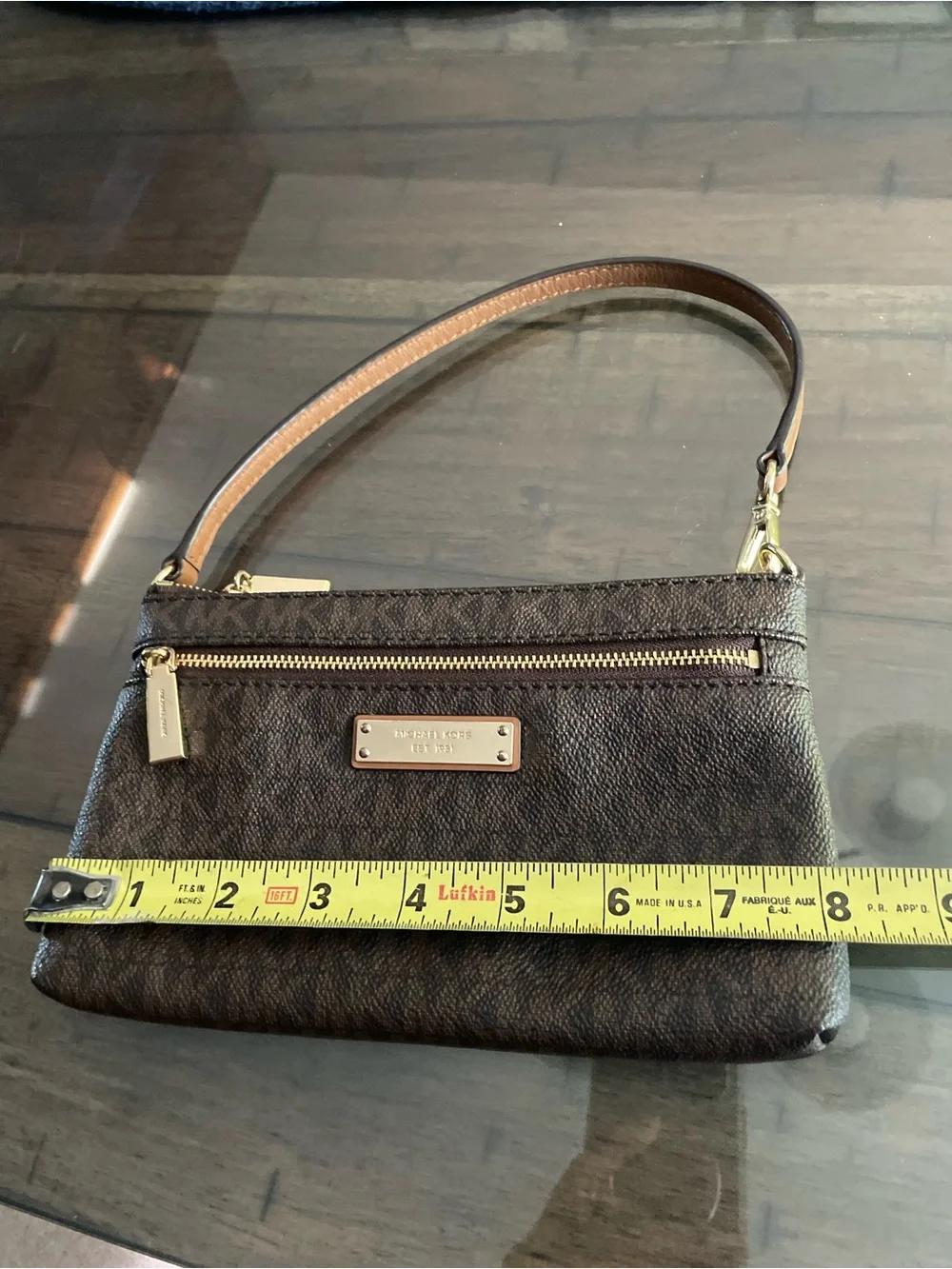 Michael Kors Brown and Gold Logo Zip Wristlet